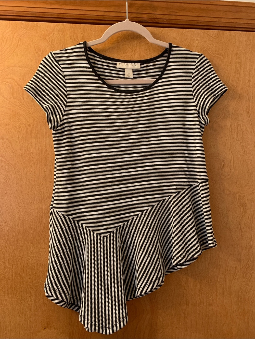 Emaline Casual Striped Black and White Short Sleeve Peplum Top
